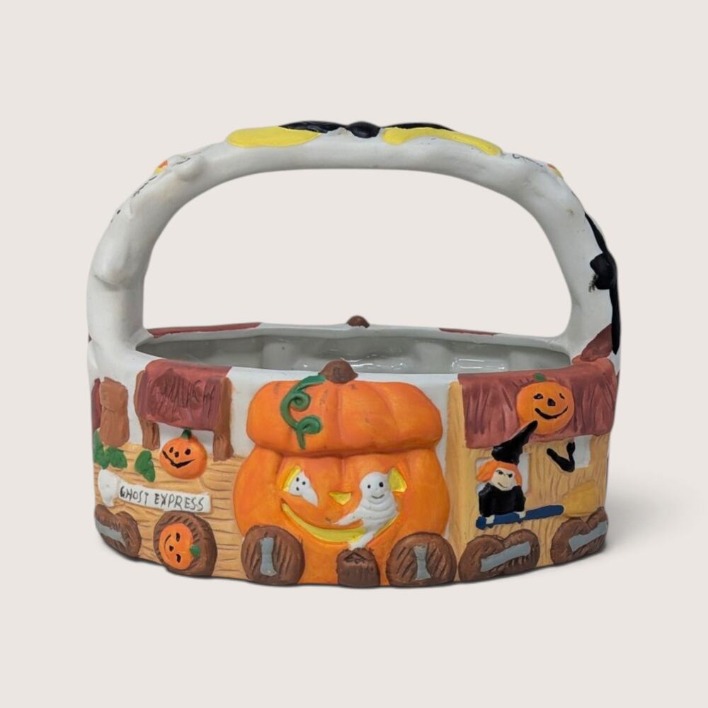 Vintage Ghost Express Halloween Ceramic Basket | 1994 ABC Distributing Decor
